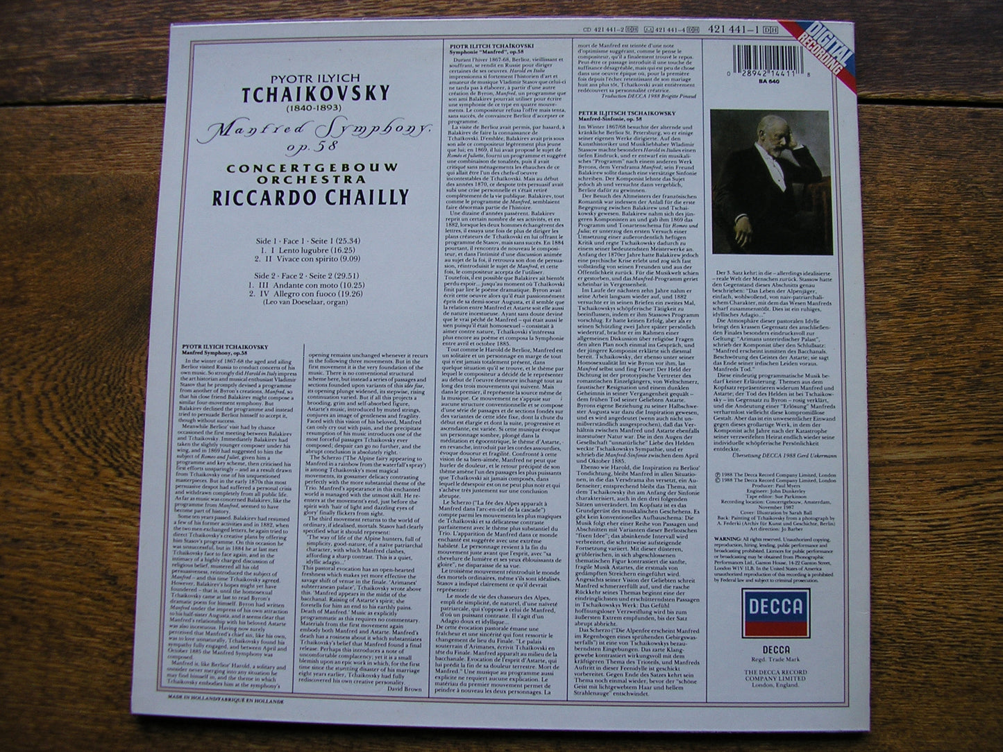TCHAIKOVSKY: MANFRED SYMPHONY  CHAILLY / CONCERTGEBOUW ORCHESTRA   421 441