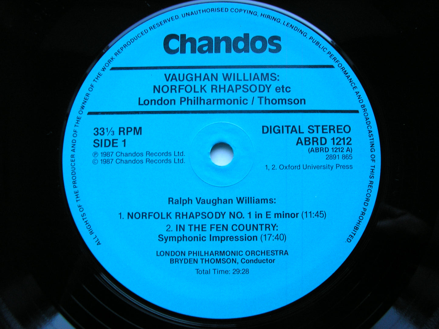 VAUGHAN WILLIAMS: NORFOLK RHAPSODY / TALLIS FANTASIA / IN THE FEN COUNTRY    BRYDEN THOMPSON / LONDON PHILHARMONIC    ABRD 1212