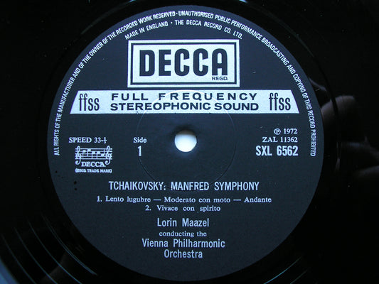 TCHAIKOVSKY: MANFRED SYMPHONY  LORIN MAAZEL / VIENNA PHILHARMONIC   SXL 6562