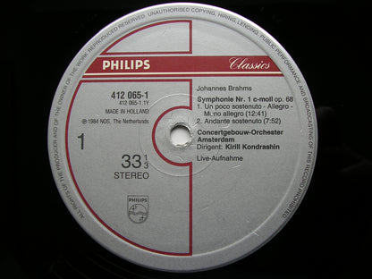BRAHMS: SYMPHONY No. 1   KONDRASHIN / CONCERTGEBOUW AMSTERDAM   412 065