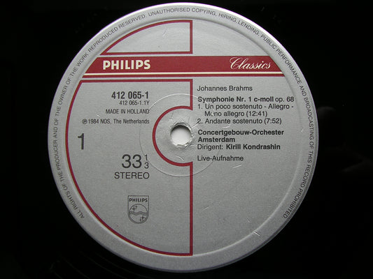 BRAHMS: SYMPHONY No. 1   KONDRASHIN / CONCERTGEBOUW AMSTERDAM   412 065