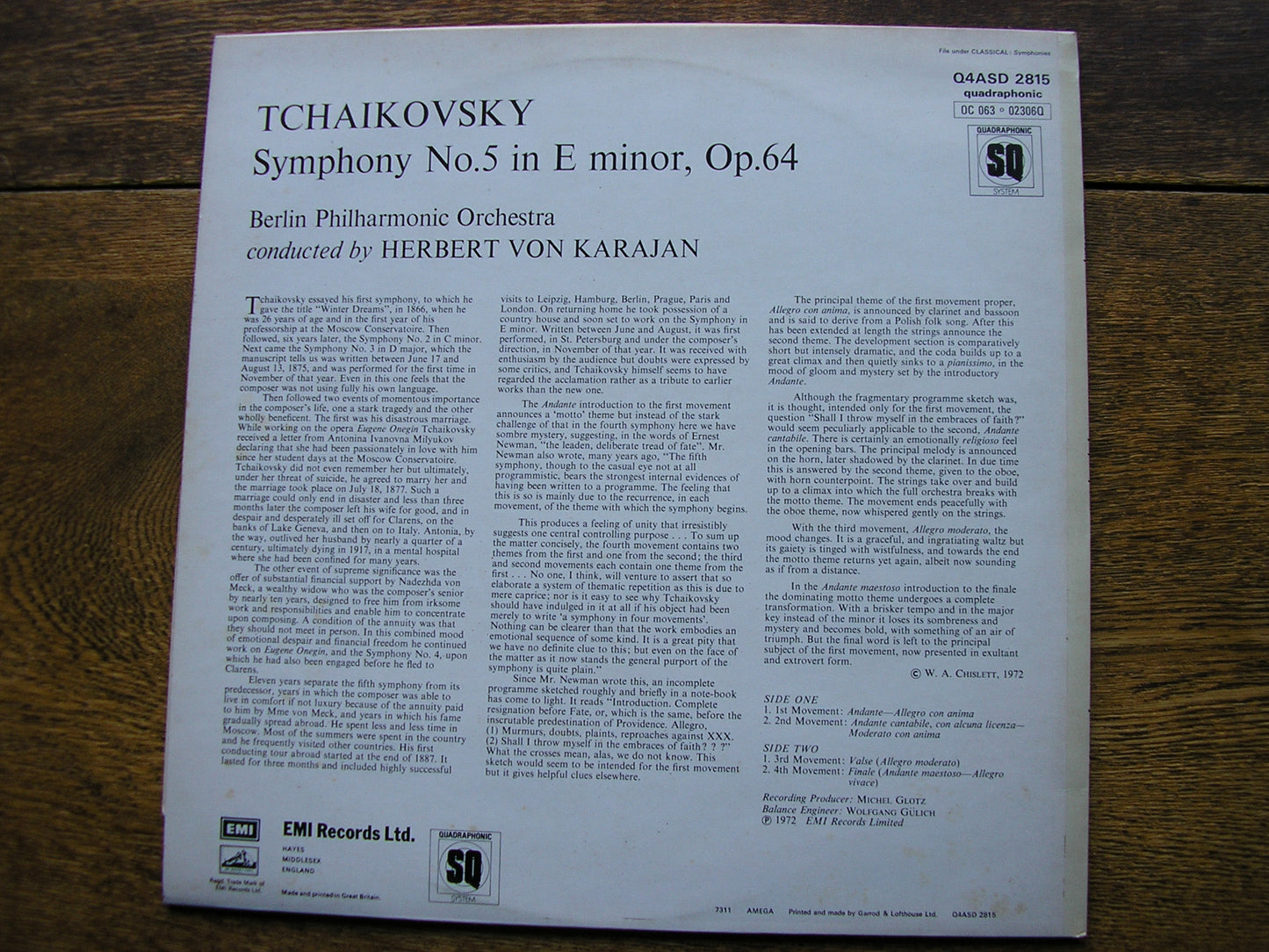 TCHAIKOVSKY: SYMPHONY No. 5   KARAJAN / BERLIN PHILHARMONIC  Q4ASD 2815