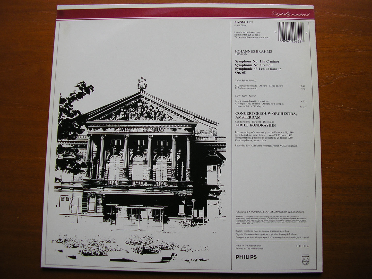 BRAHMS: SYMPHONY No. 1   KONDRASHIN / CONCERTGEBOUW AMSTERDAM   412 065