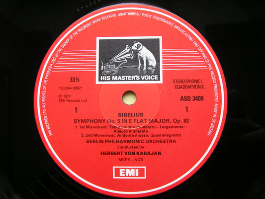 SIBELIUS: SYMPHONY No. 5 / EN SAGA     KARAJAN / BERLIN PHILHARMONIC    ASD 3409