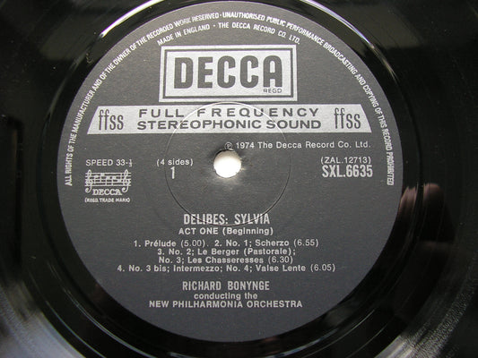 DELIBES: SYLVIA (Complete Ballet)     BONYNGE / NEW PHILHARMONIA ORCHESTRA   2LP    SXL 6635 - 66