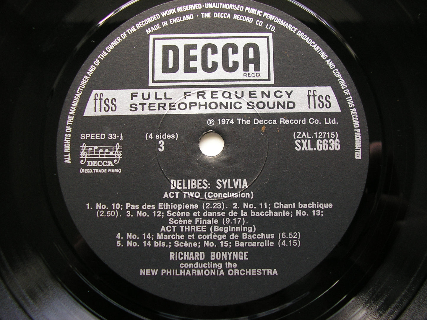 DELIBES: SYLVIA (Complete Ballet) BONYNGE / NEW PHILHARMONIA ORCHESTRA  SXL 6635 - 6