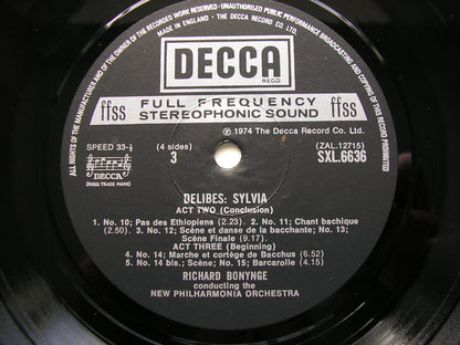 DELIBES: SYLVIA (Complete Ballet) BONYNGE / NEW PHILHARMONIA ORCHESTRA  SXL 6635 - 6