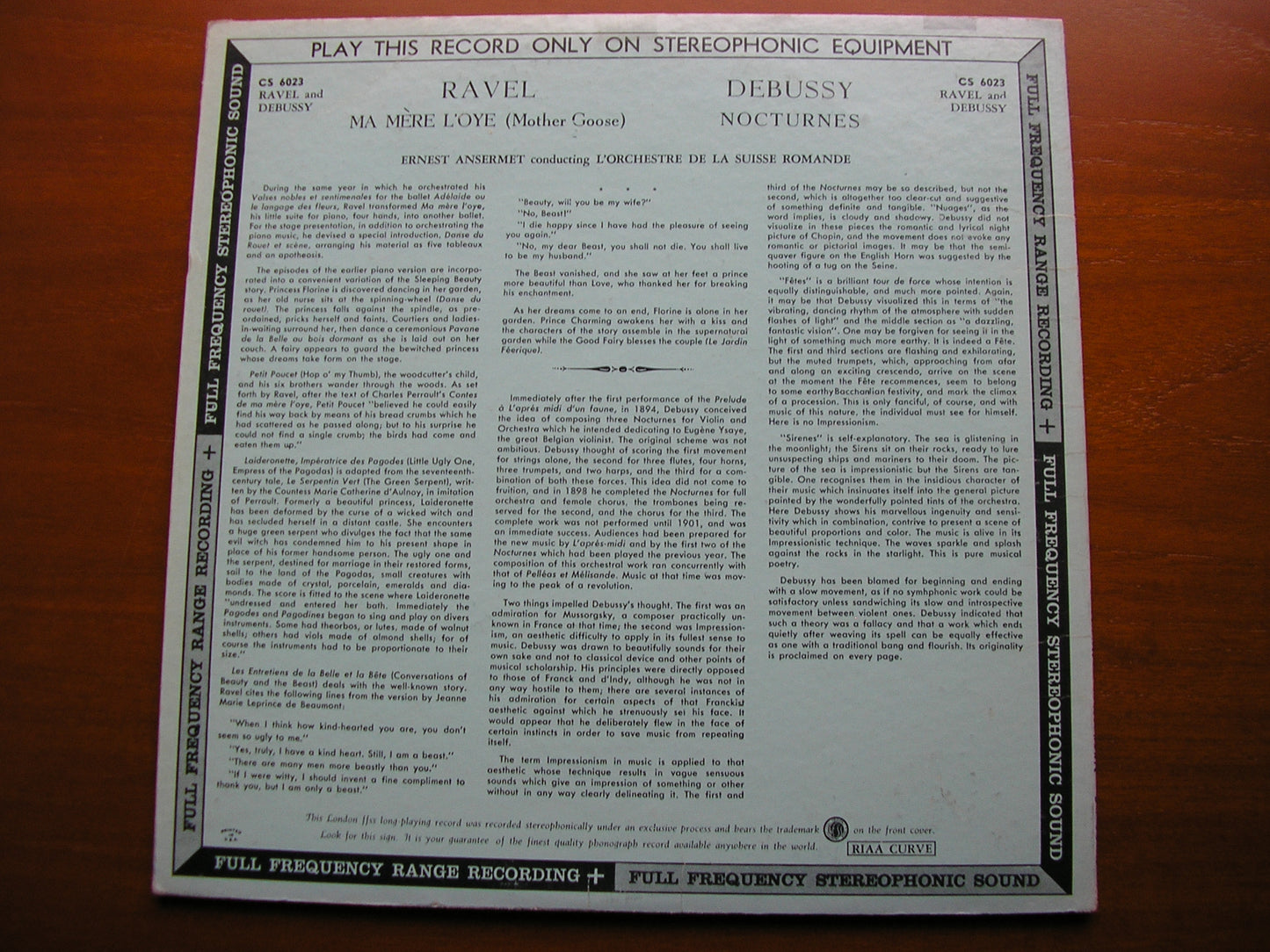 RAVEL: MA MERE L'OYE / DEBUSSY: NOCTURNES   ANSERMET / SUISSE ROMANDE    CS 6023