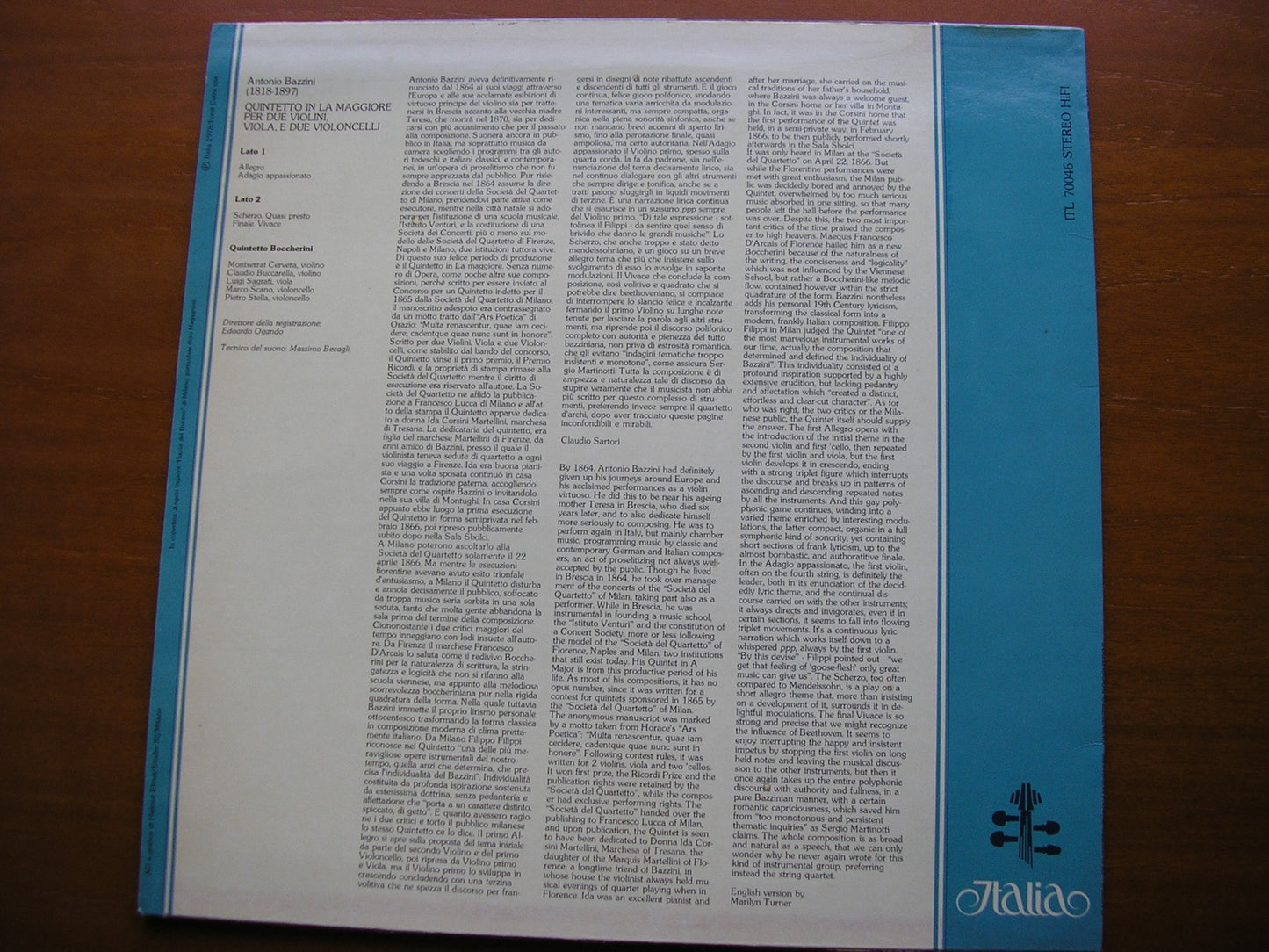 BAZZINI: STRING QUINTET in A     QUINTETTO BOCCHERINI     ITL 70046