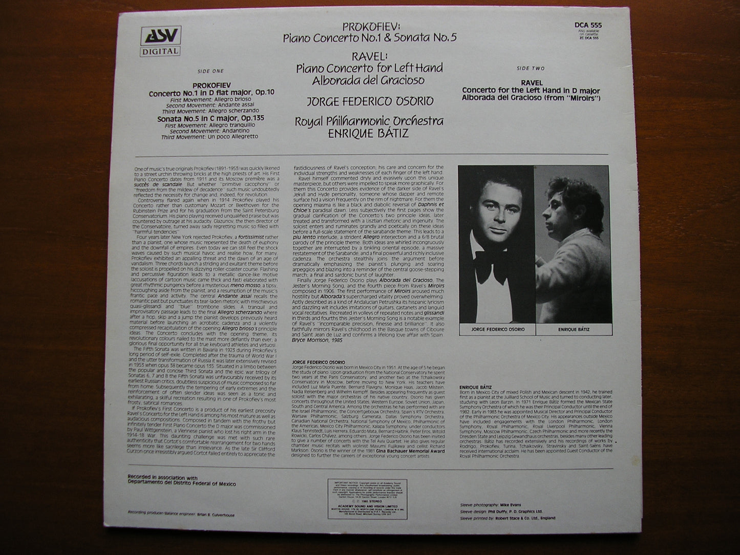 RAVEL: CONCERTO FOR THE LEFT HAND / PROKOFIEV: PIANO CONCERTO No. 1   OSORIO / ROYAL PHILHARMONIC / BATIZ   DCA 555