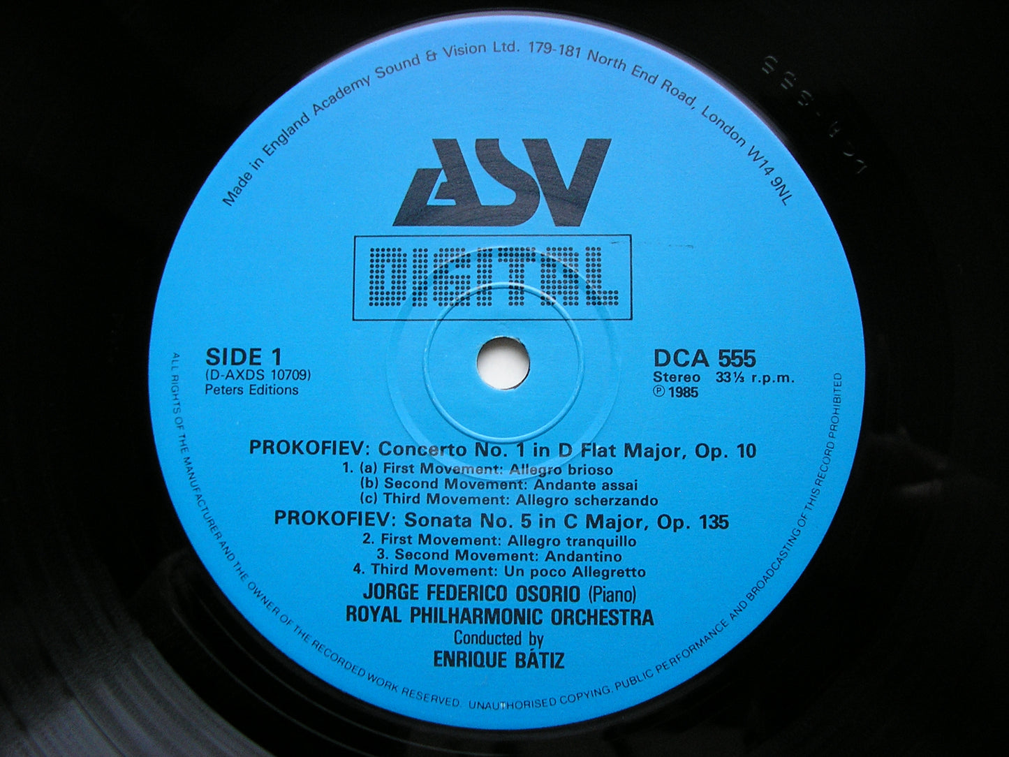 RAVEL: CONCERTO FOR THE LEFT HAND / PROKOFIEV: PIANO CONCERTO No. 1   OSORIO / ROYAL PHILHARMONIC / BATIZ   DCA 555