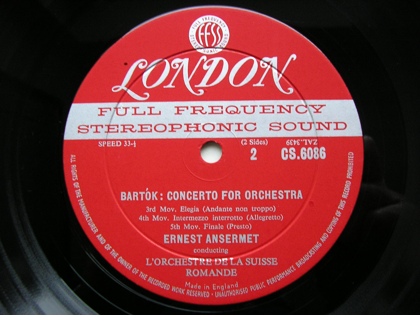 BARTOK: CONCERTO FOR ORCHESTRA   ANSERMET / SUISSE ROMANDE   CS 6086
