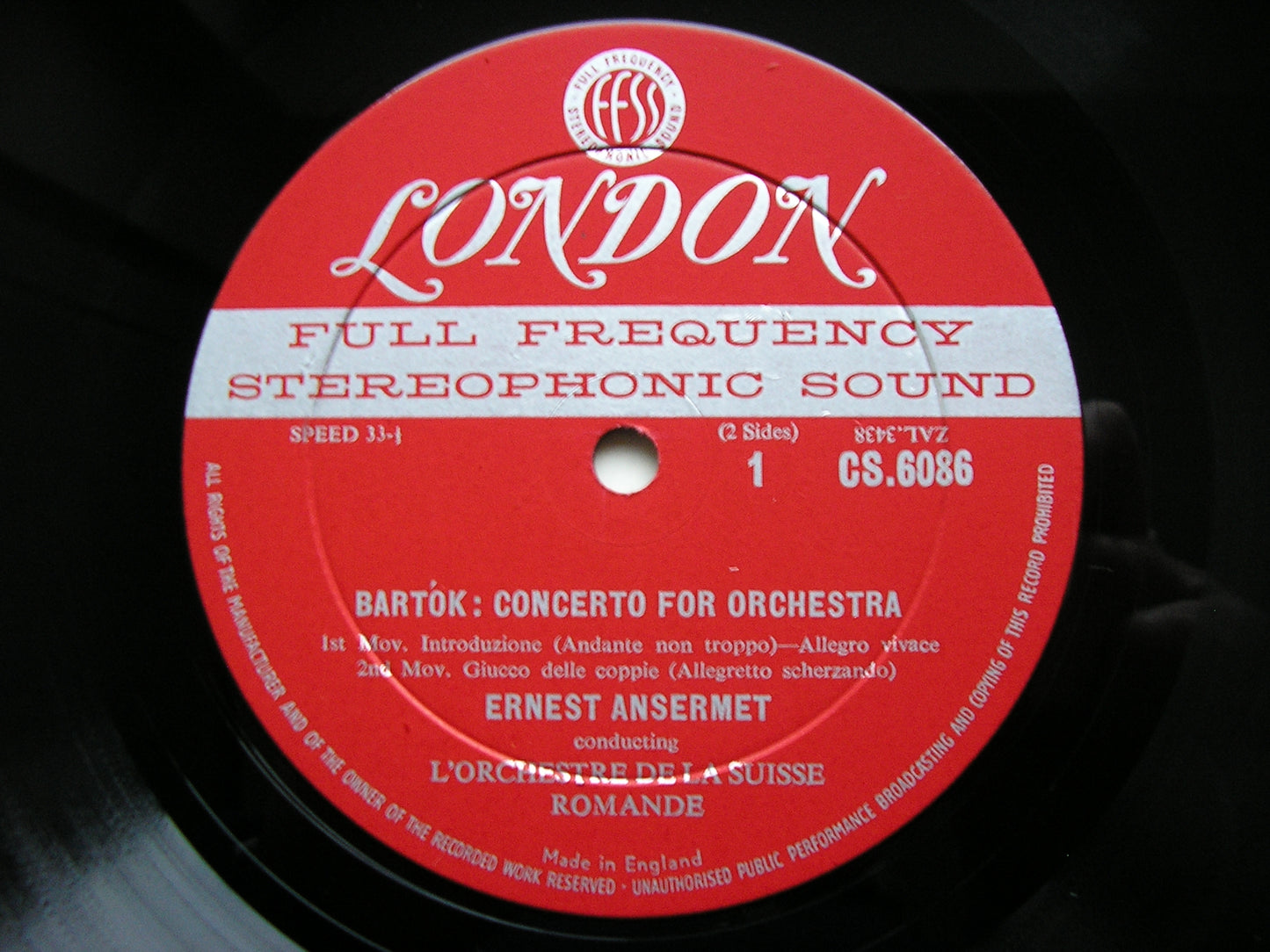 BARTOK: CONCERTO FOR ORCHESTRA   ANSERMET / SUISSE ROMANDE   CS 6086