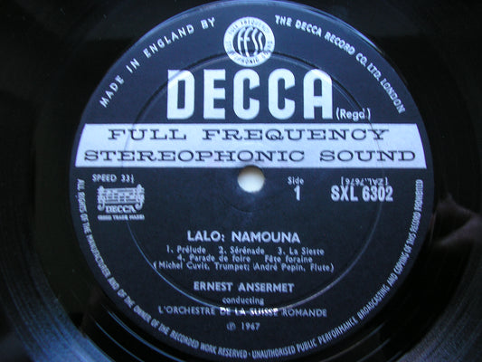 ANSERMET CONDUCTS LALO: NAMOUNA / DIVERTISSEMENT / RAPSODIE    ANSERMET / SUISSE ROMANDE    SXL 6302