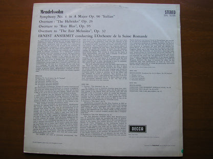 ANSERMET CONDUCTS MENDELSSOHN: SYMPHONY No. 4 / OVERTURES     ANSERMET / SUISSE ROMANDE    SXL 6166