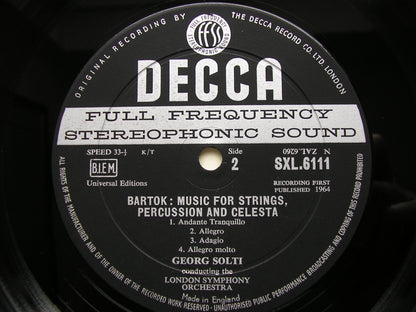BARTOK: MUSIC FOR STRINGS, PERCUSSION & CELESTA / THE MIRACULOUS MANDARIN    SOLTI / LONDON SYMPHONY   SXL 6111