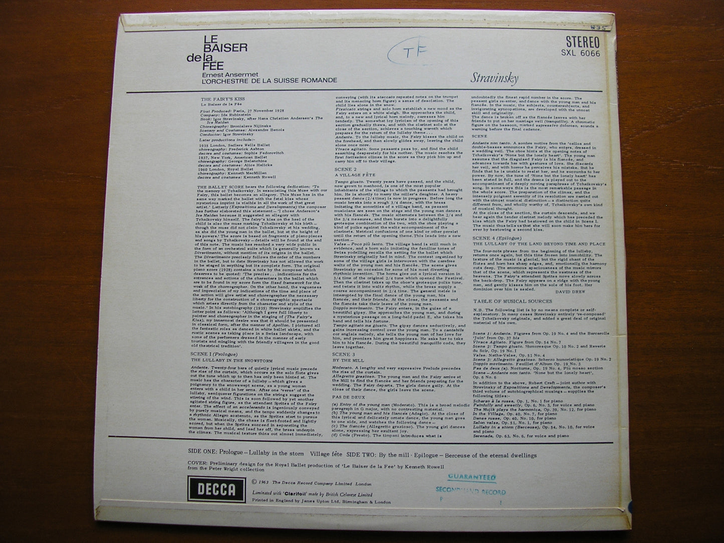 STRAVINSKY: LE BAISER DE LA FEE    ANSERMET / SUISSE ROMANDE   SXL 6066