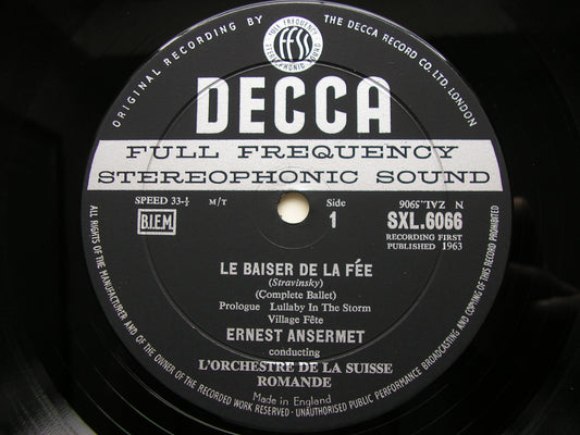 STRAVINSKY: LE BAISER DE LA FEE    ANSERMET / SUISSE ROMANDE   SXL 6066