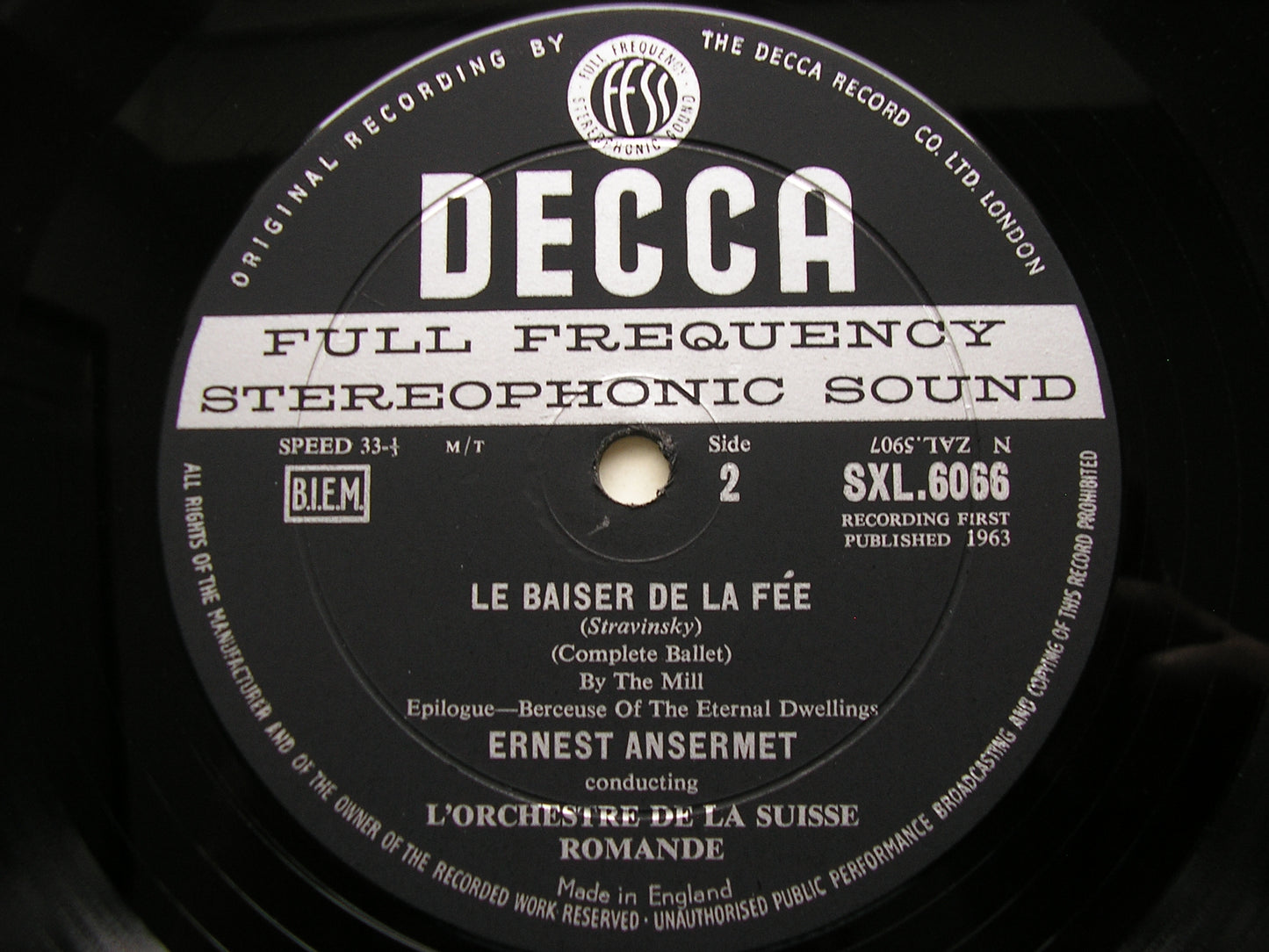 STRAVINSKY: LE BAISER DE LA FEE    ANSERMET / SUISSE ROMANDE   SXL 6066