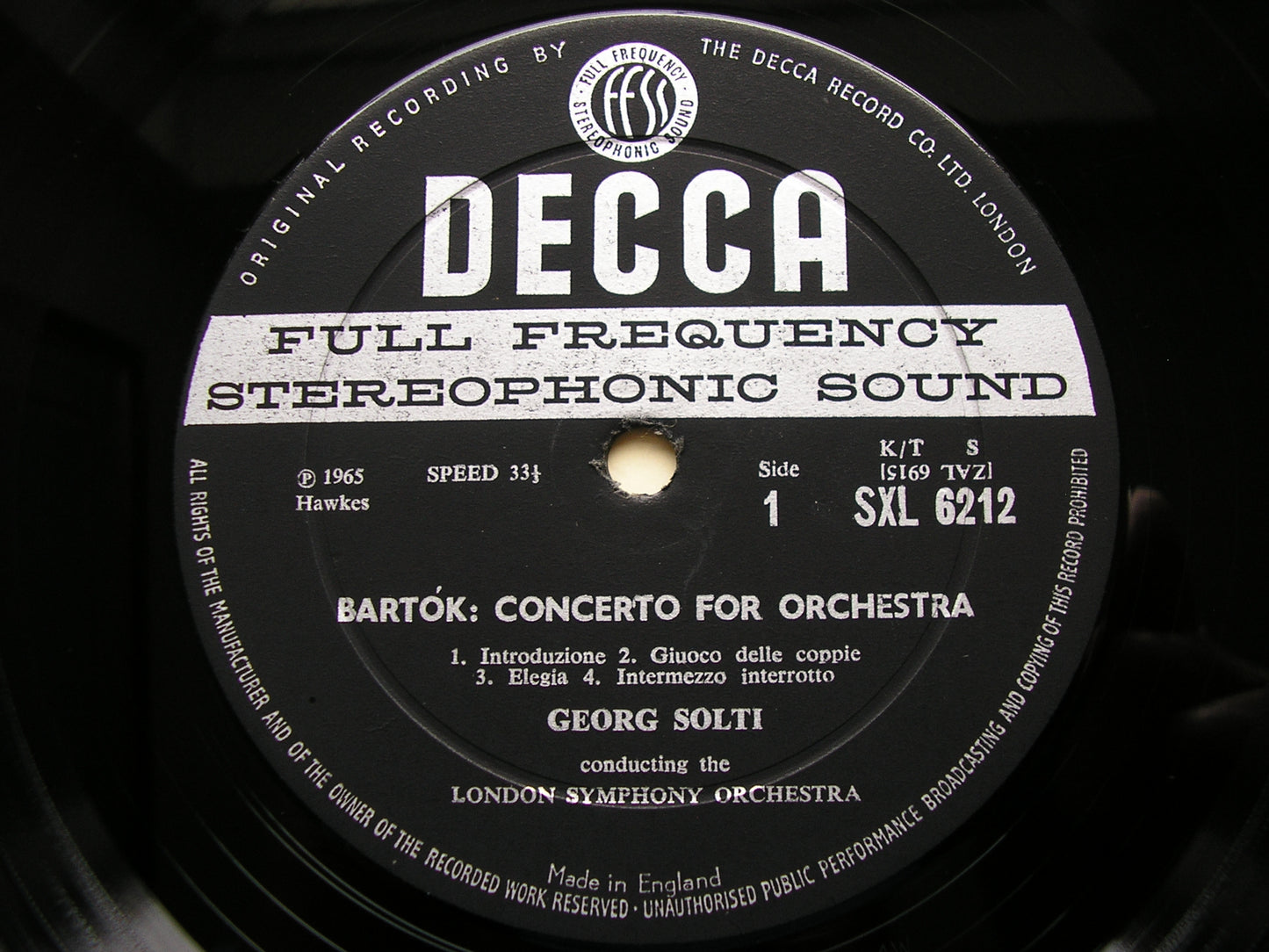 BARTOK: CONCERTO FOR ORCHESTRA / DANCE SUITE   SOLTI / LONDON SYMPHONY   SXL 6212