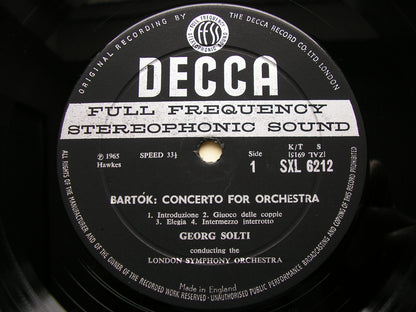 BARTOK: CONCERTO FOR ORCHESTRA / DANCE SUITE   SOLTI / LONDON SYMPHONY   SXL 6212