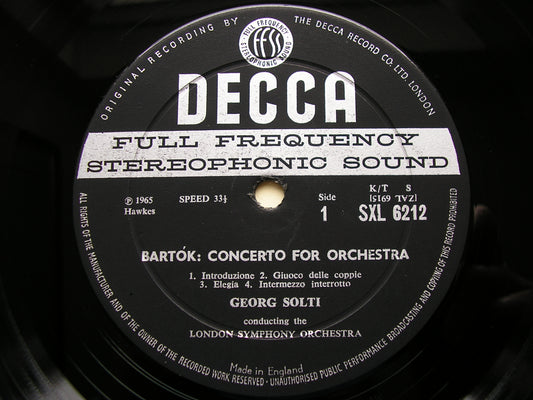 BARTOK: CONCERTO FOR ORCHESTRA / DANCE SUITE   SOLTI / LONDON SYMPHONY   SXL 6212
