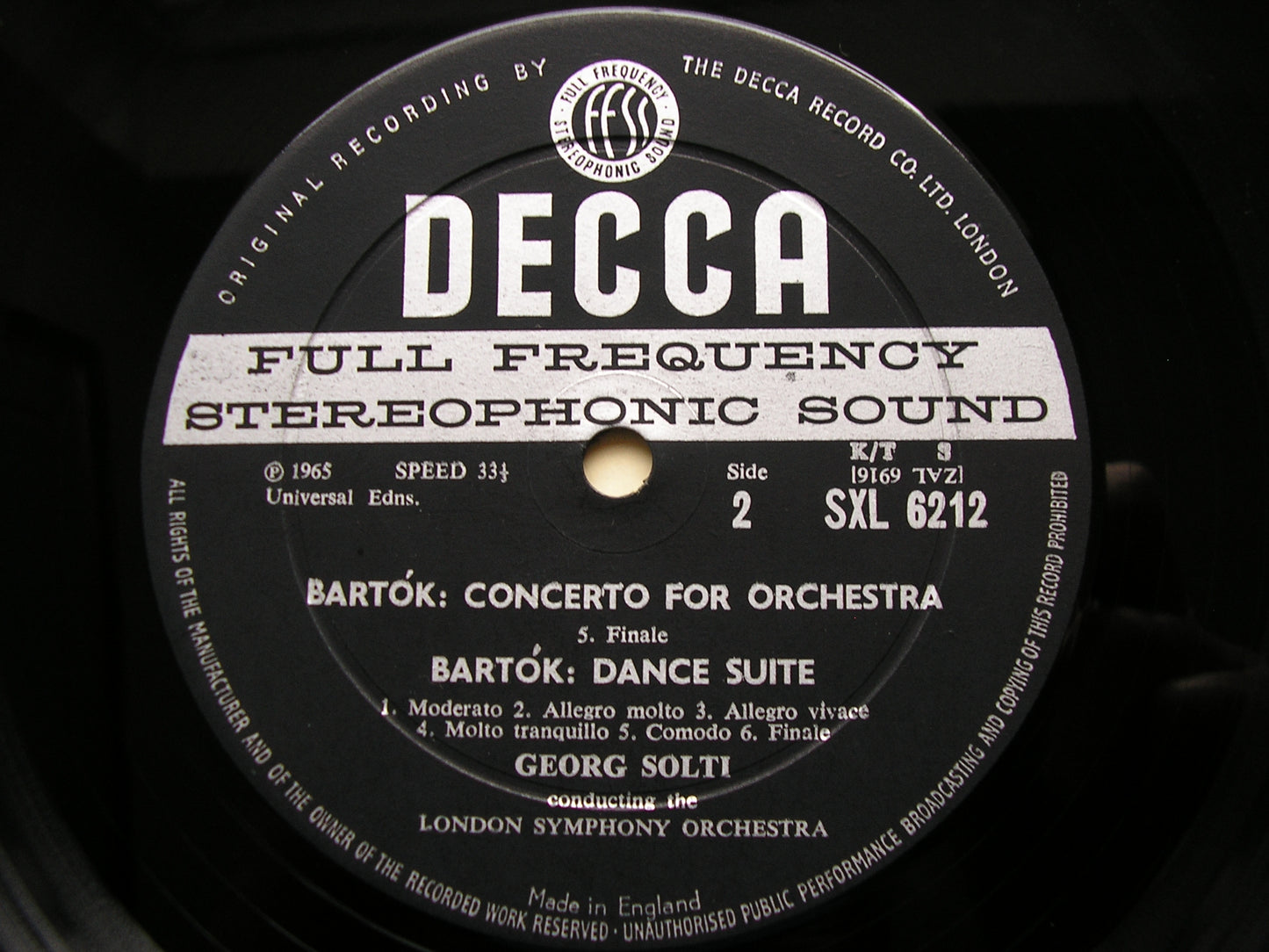 BARTOK: CONCERTO FOR ORCHESTRA / DANCE SUITE   SOLTI / LONDON SYMPHONY   SXL 6212