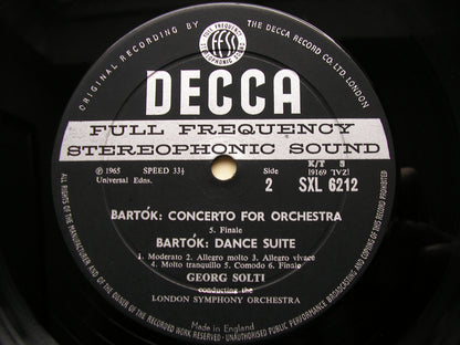 BARTOK: CONCERTO FOR ORCHESTRA / DANCE SUITE   SOLTI / LONDON SYMPHONY   SXL 6212