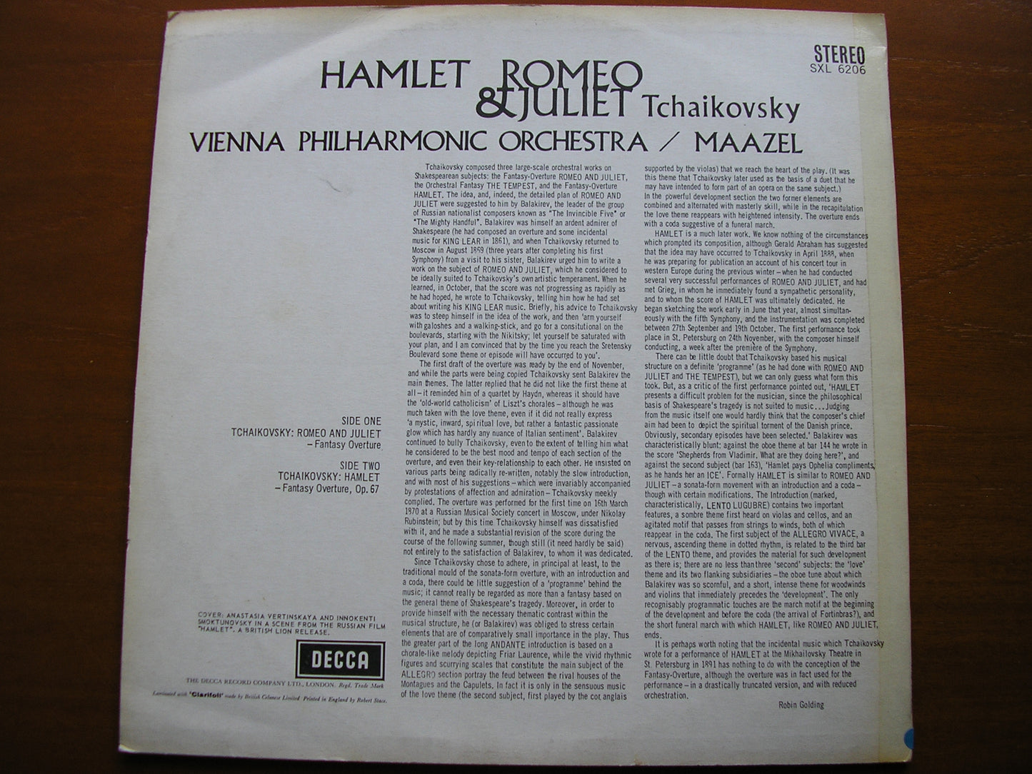 TCHAIKOVSKY: ROMEO & JULIET / HAMLET    MAAZEL / VIENNA PHILHARMONIC   SXL 6206