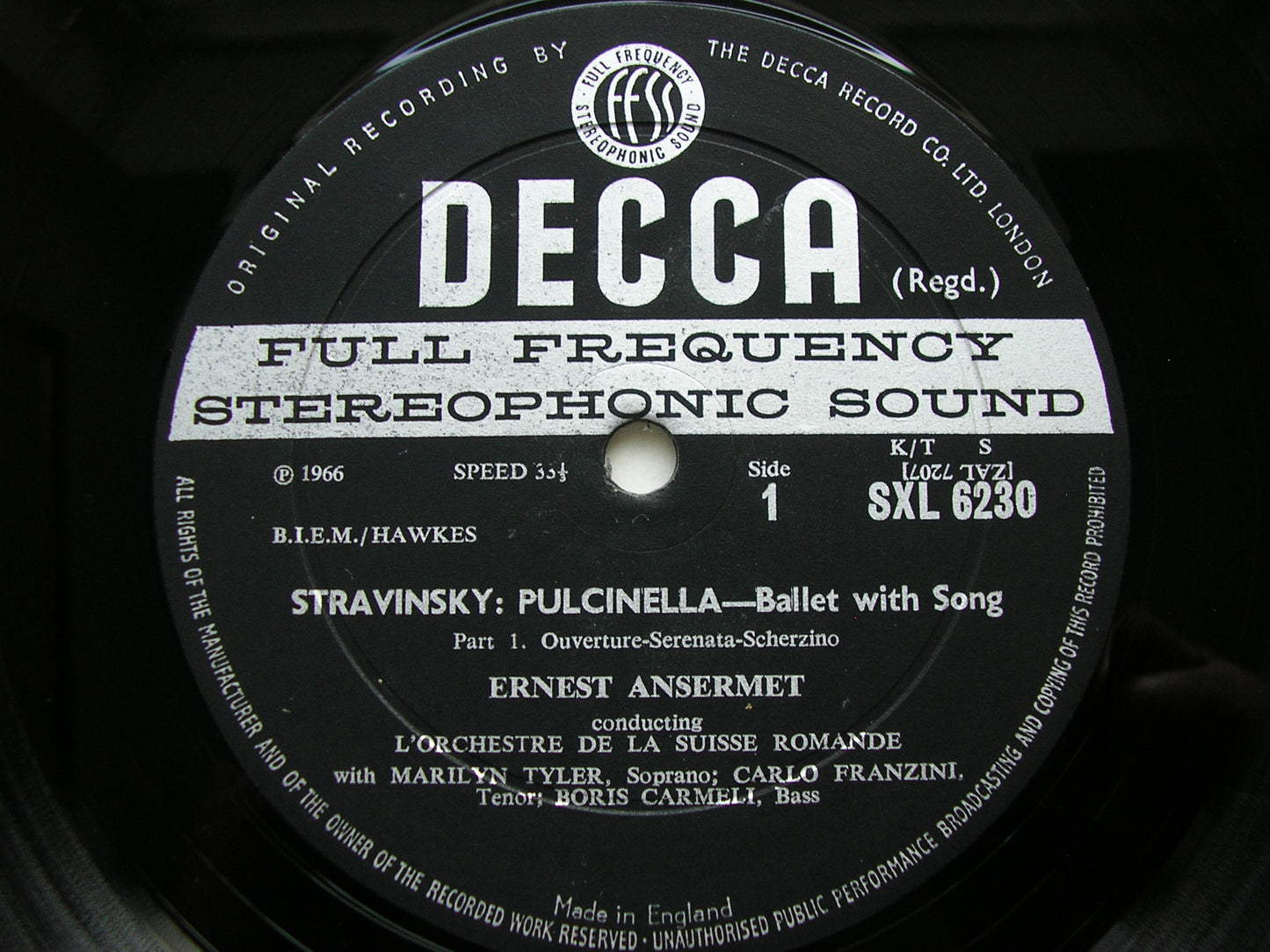 STRAVINSKY: PULCINELLA   SOLOISTS / SUISSE ROMANDE / ANSERMET   SXL 6230