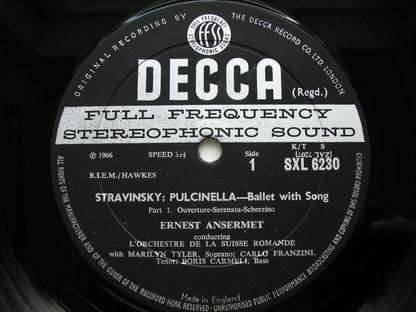 STRAVINSKY: PULCINELLA   SOLOISTS / SUISSE ROMANDE / ANSERMET   SXL 6230