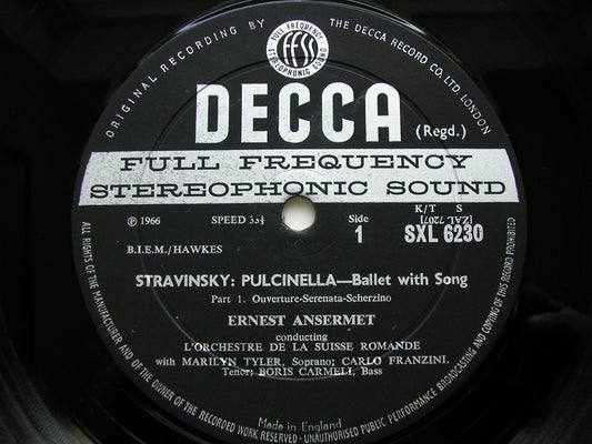 STRAVINSKY: PULCINELLA   SOLOISTS / SUISSE ROMANDE / ANSERMET   SXL 6230