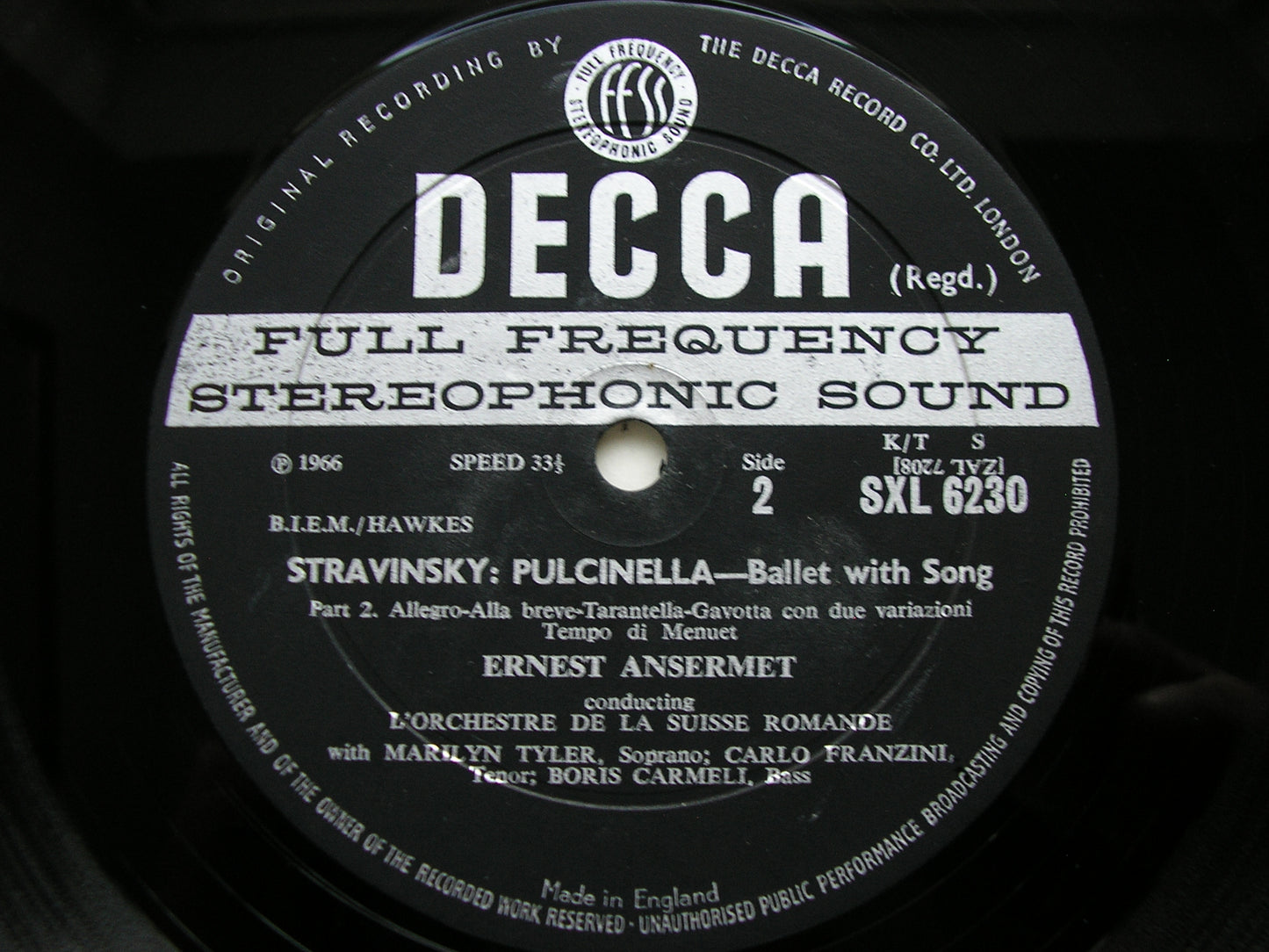 STRAVINSKY: PULCINELLA   SOLOISTS / SUISSE ROMANDE / ANSERMET   SXL 6230
