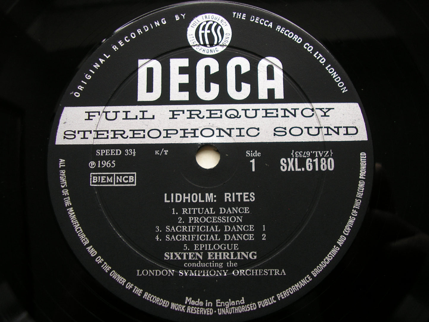 LIDHOLM / ROSENBERG / BLOMDAHL: ORCHESTRAL MUSIC    LEYGRAF / EHRLING / LONDON SYMPHONY   SXL 6180