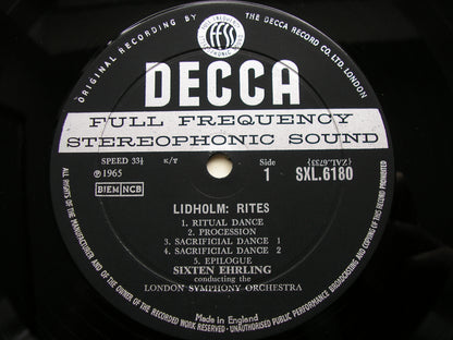 LIDHOLM / ROSENBERG / BLOMDAHL: ORCHESTRAL MUSIC    LEYGRAF / EHRLING / LONDON SYMPHONY   SXL 6180