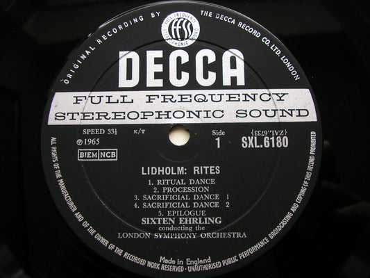 LIDHOLM / ROSENBERG / BLOMDAHL: ORCHESTRAL MUSIC    LEYGRAF / EHRLING / LONDON SYMPHONY   SXL 6180