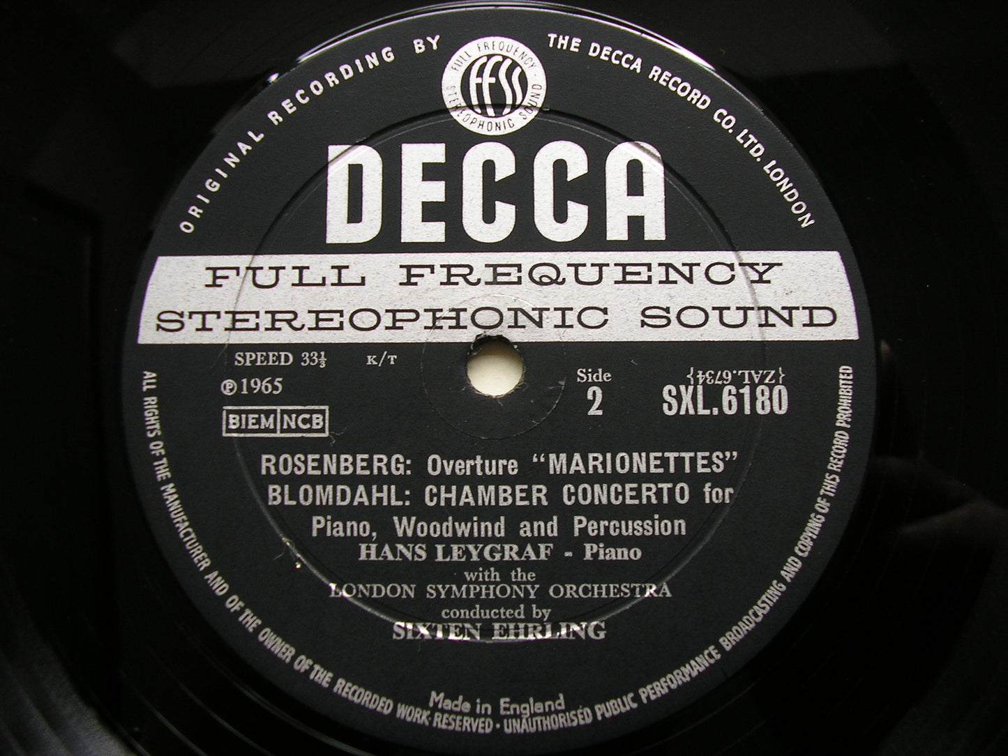 LIDHOLM / ROSENBERG / BLOMDAHL: ORCHESTRAL MUSIC    LEYGRAF / EHRLING / LONDON SYMPHONY   SXL 6180