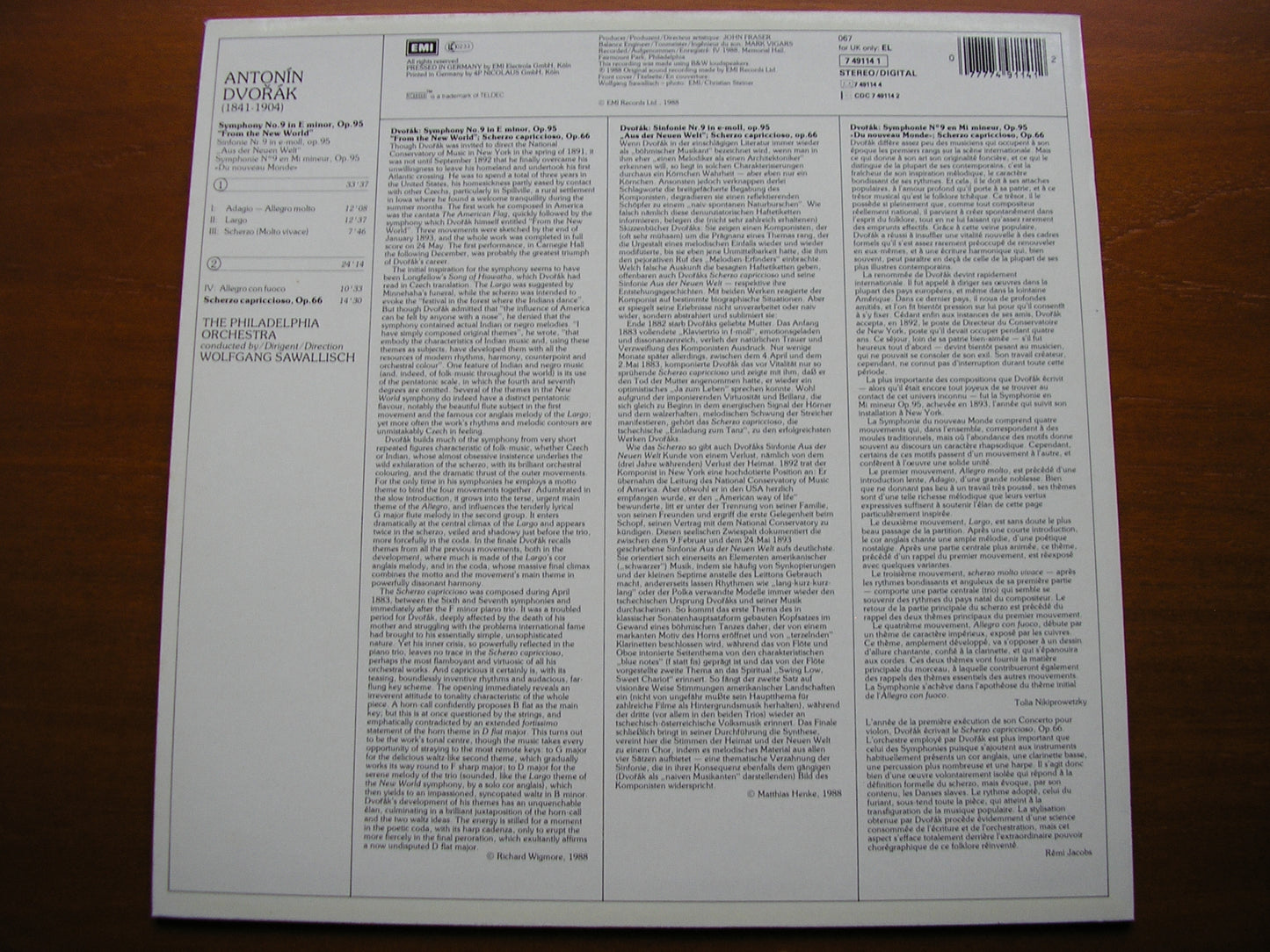 DVORAK: SYMPHONY No. 9 'New World' / SCHERZO CAPRICCIOSO   SAWALLISCH / PHILADELPHIA  749114