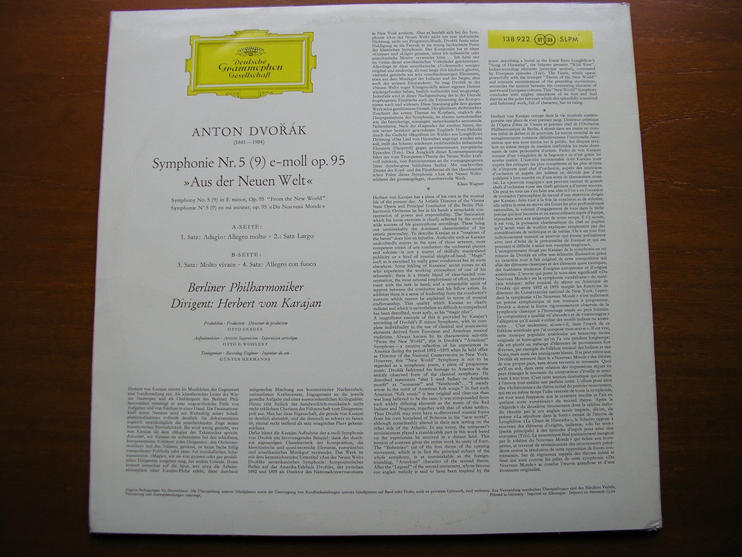 DVORAK: SYMPHONY No. 9 'New World'   KARAJAN / BERLIN PHILHARMONIC   138 922