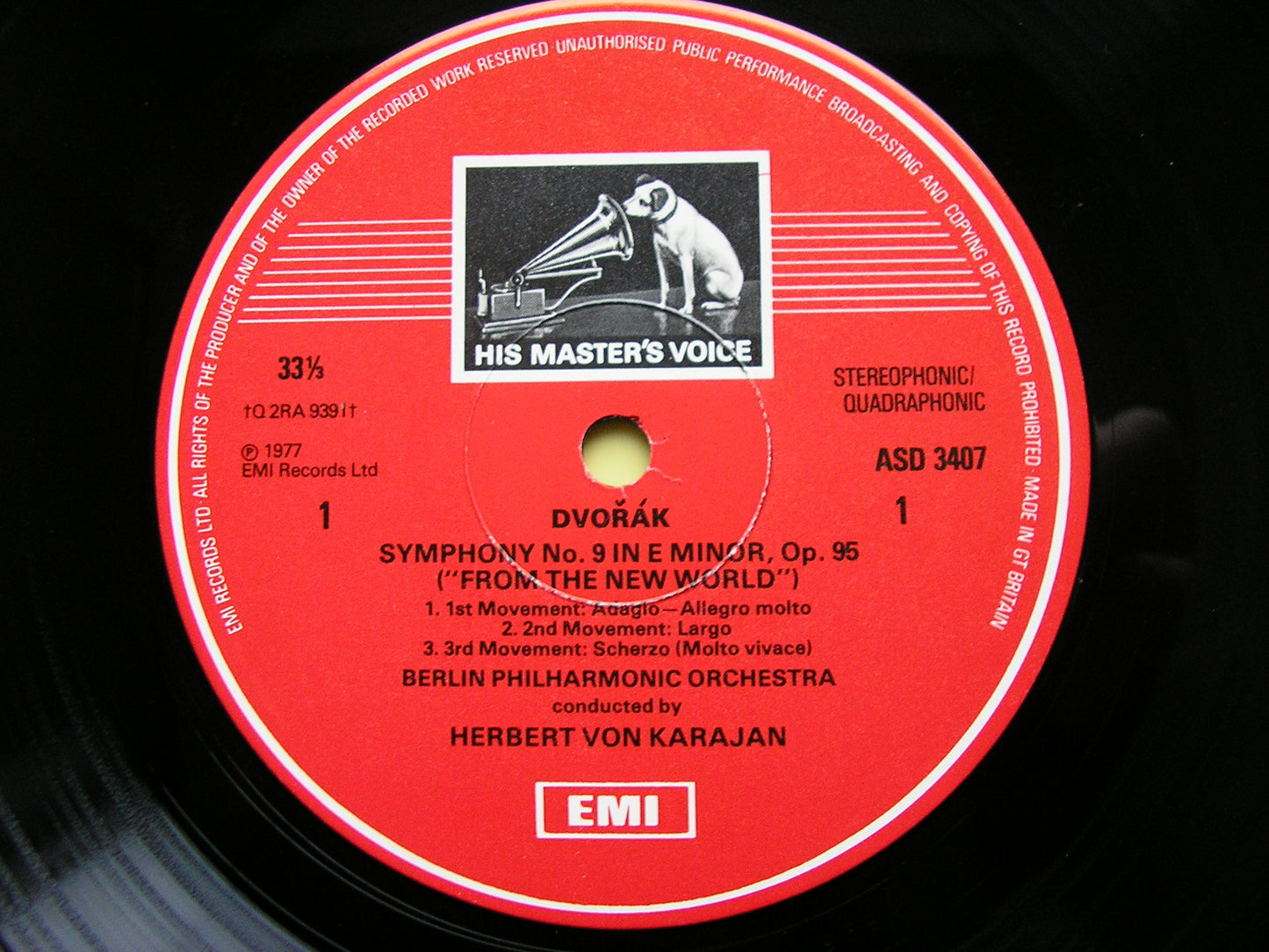DVORAK: SYMPHONY No. 9 'New World' / SMETANA: The Moldau    KARAJAN / BERLIN PHILHARMONIC  ASD 3407