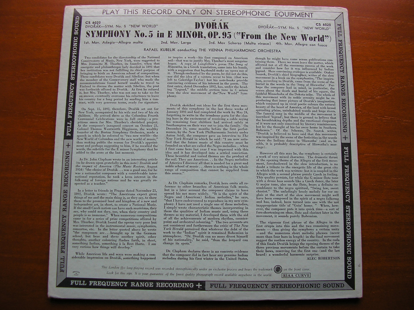 DVORAK: SYMPHONY No. 9   KUBELIK / VIENNA PHILHARMONIC   CS 6020