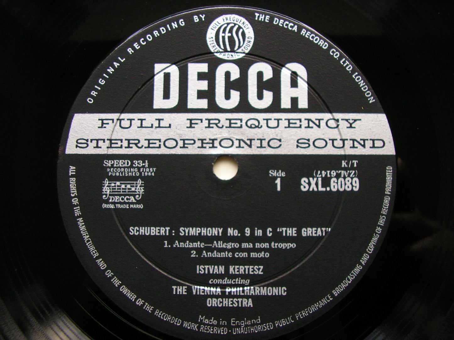 SCHUBERT: SYMPHONY No. 9  'Great C major'   ISTVAN KERTESZ / VIENNA PHILHARMONIC   SXL 6089