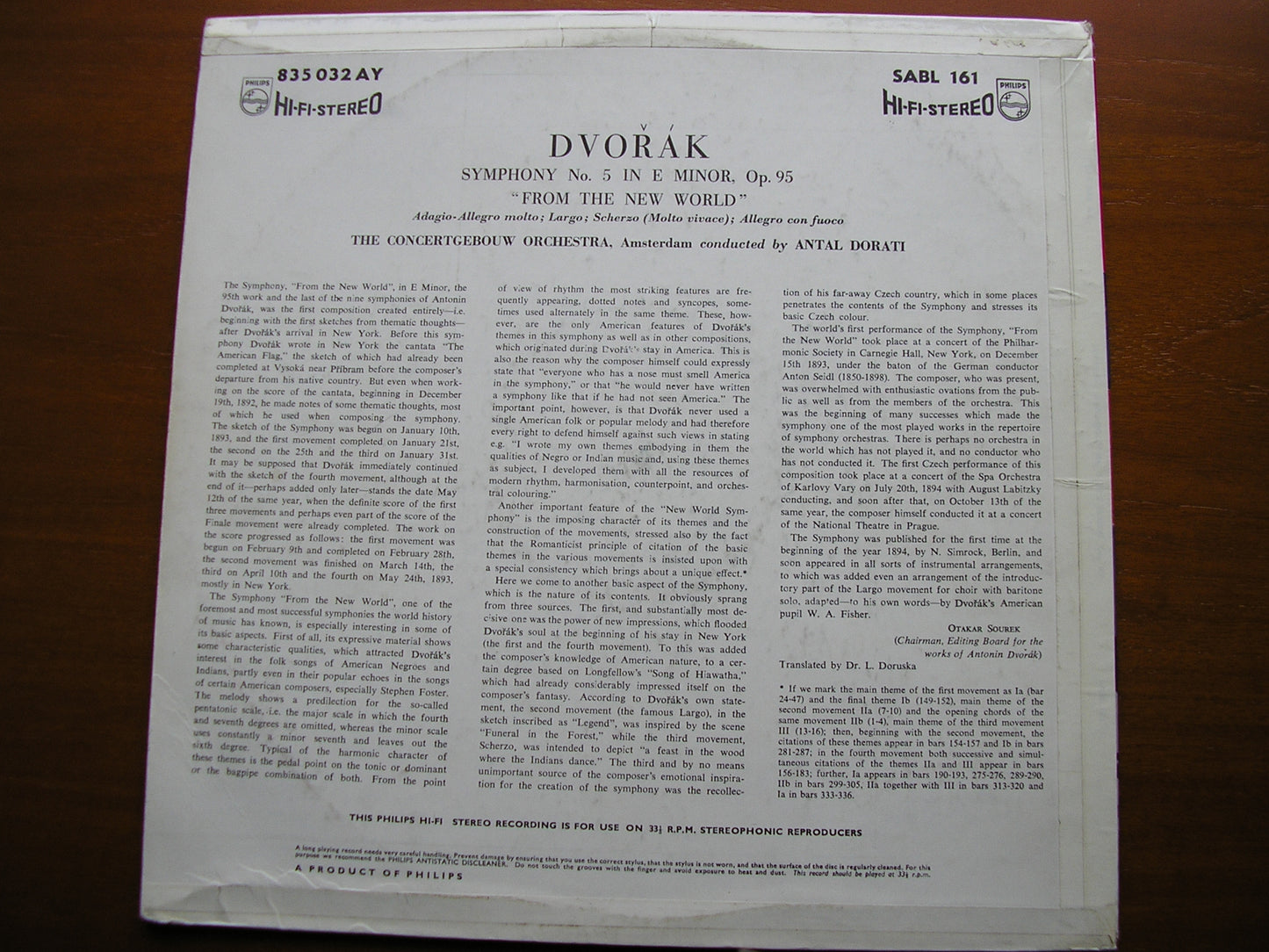 DVORAK: SYMPHONY No. 9   DORATI / CONCERTGEBOUW ORCHESTRA   SABL 161