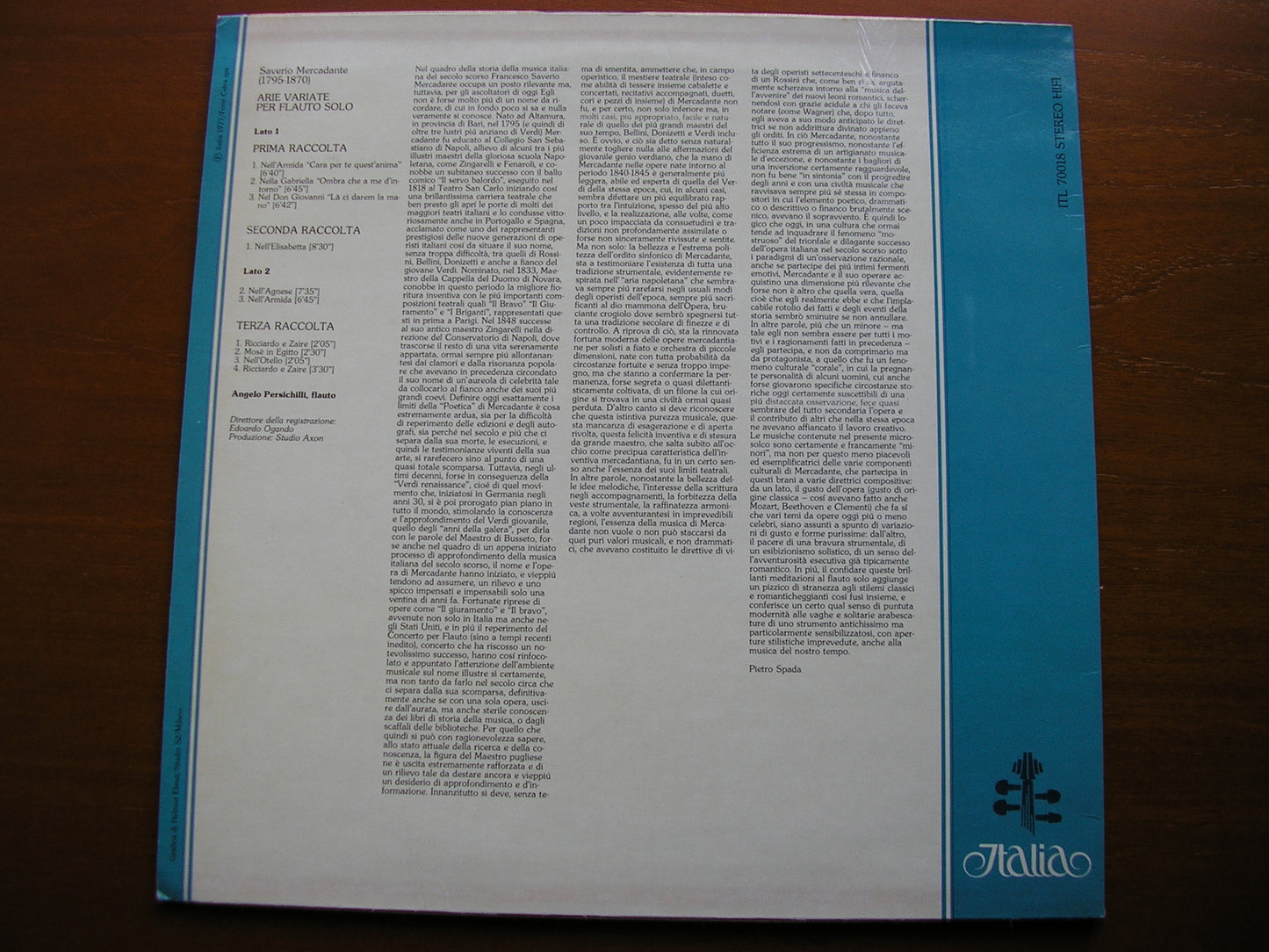 MERCADANTE: VARIATIONS FOR SOLO FLUTE   ANGELO PERSICHILLI      ITL  70018