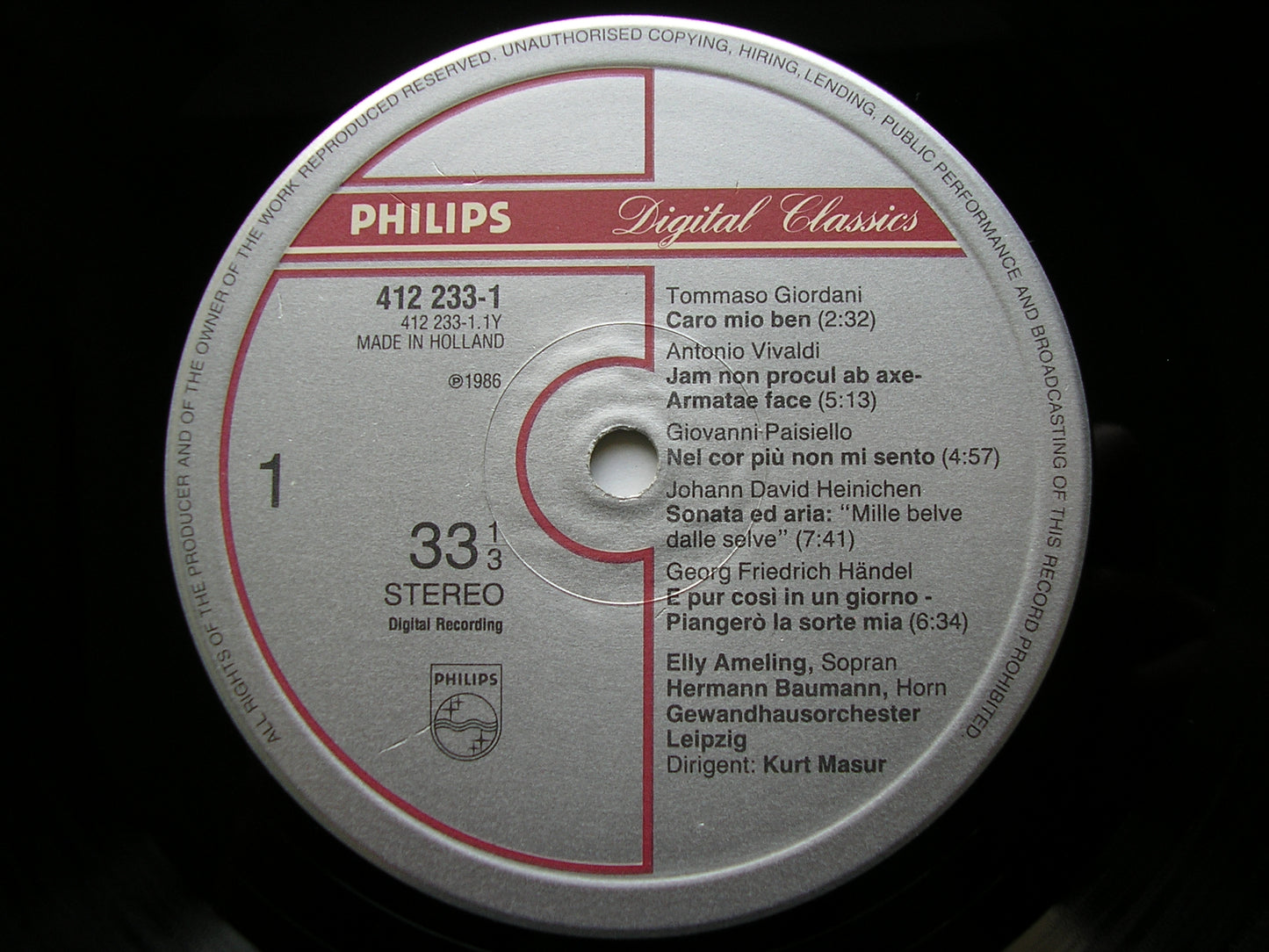 18th CENTURY BEL CANTO: ARIAS & SONGS   ELLY AMELING / LEIPZIG GEWANDHAUS ORCHESTRA / KURT MASUR    412 233