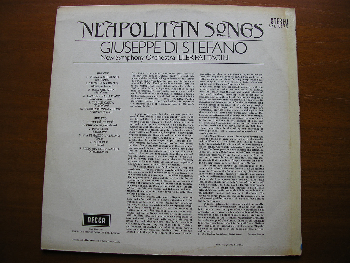 DI STEFANO SINGS NEAPOLITAN SONGS    NEW SYMPHONY ORCHESTRA / PATTACINI   SXL 6176
