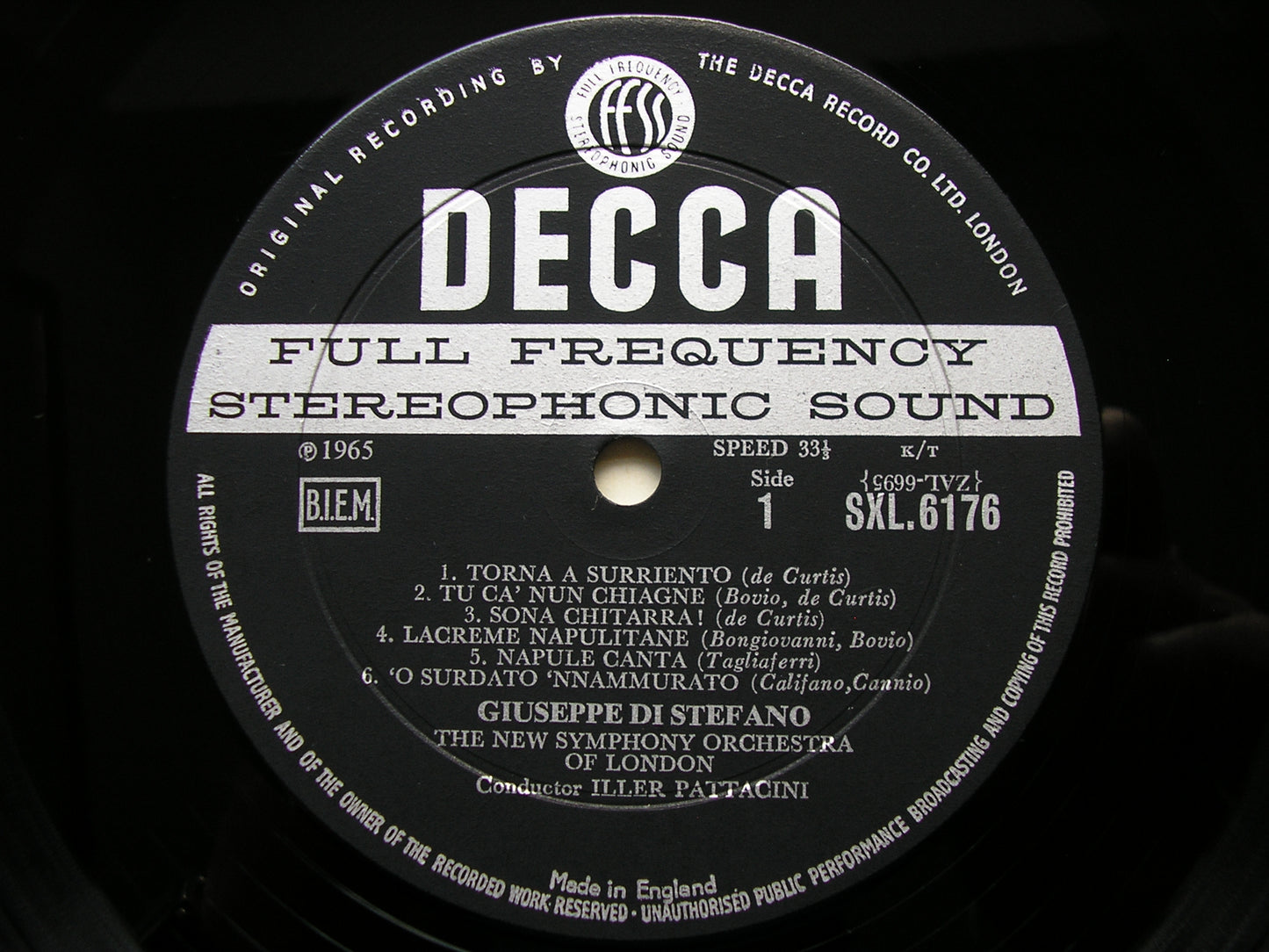 DI STEFANO SINGS NEAPOLITAN SONGS    NEW SYMPHONY ORCHESTRA / PATTACINI   SXL 6176