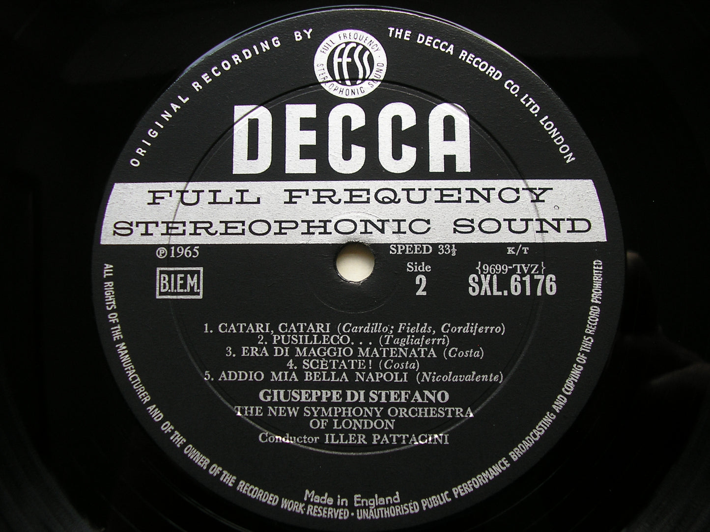 DI STEFANO SINGS NEAPOLITAN SONGS    NEW SYMPHONY ORCHESTRA / PATTACINI   SXL 6176