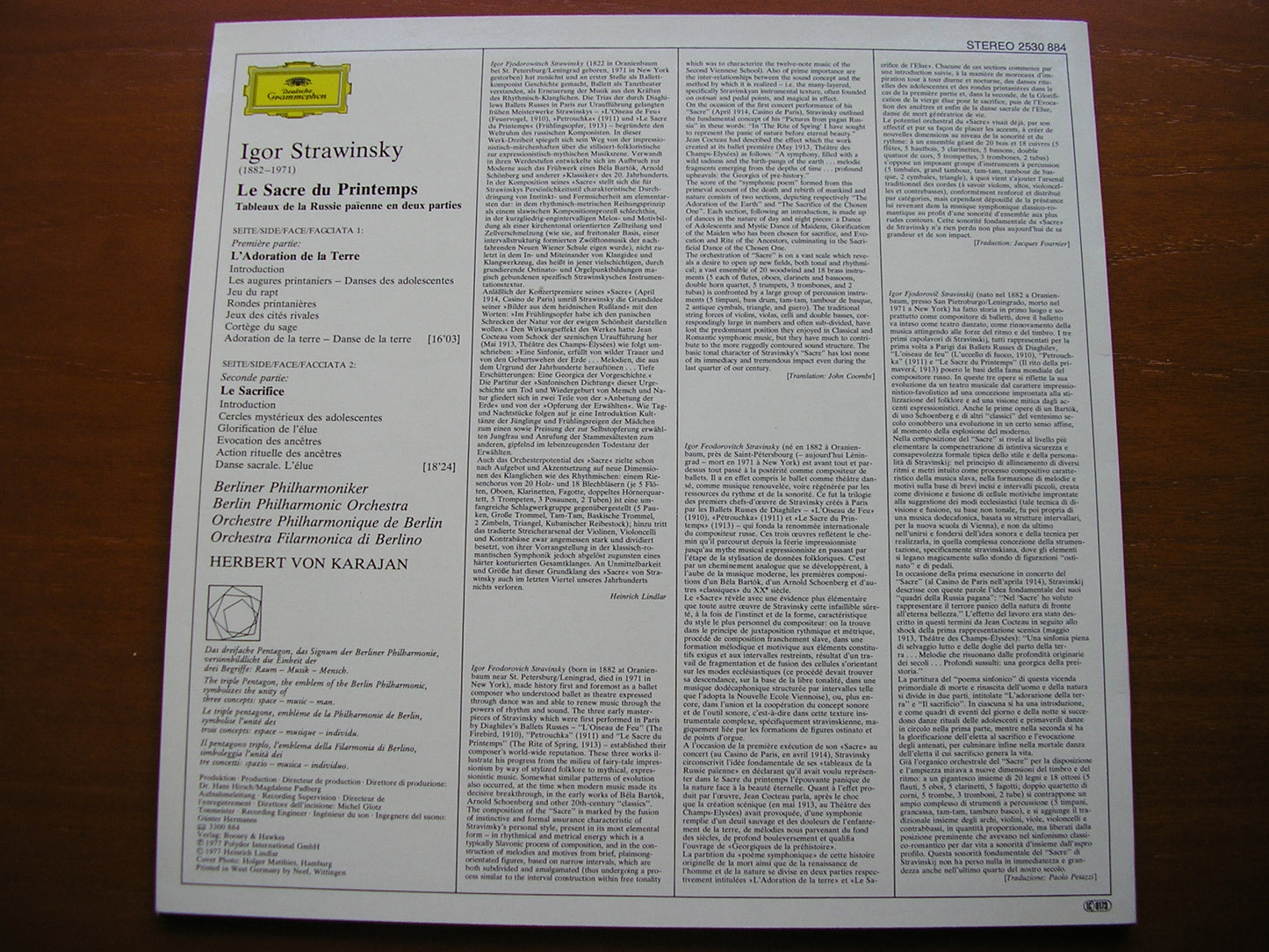 STRAVINSKY: THE RITE OF SPRING    KARAJAN / BERLIN PHILHARMONIC   2530 884