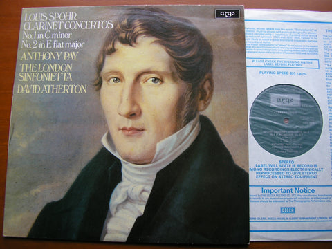 SPOHR: CLARINET CONCERTOS Nos. 1 & 2    ANTHONY PAY / LONDON SINFONIETTA / ATHERTON   ZRG 920